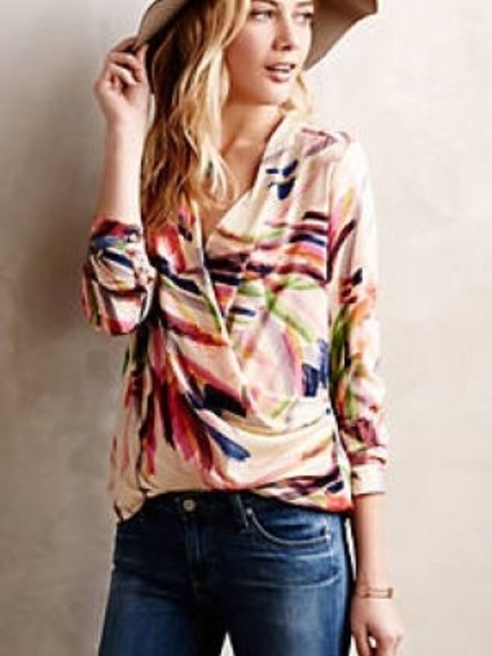 HD in Paris Multicolor Draped Long-Sleeve Abstract Print Top